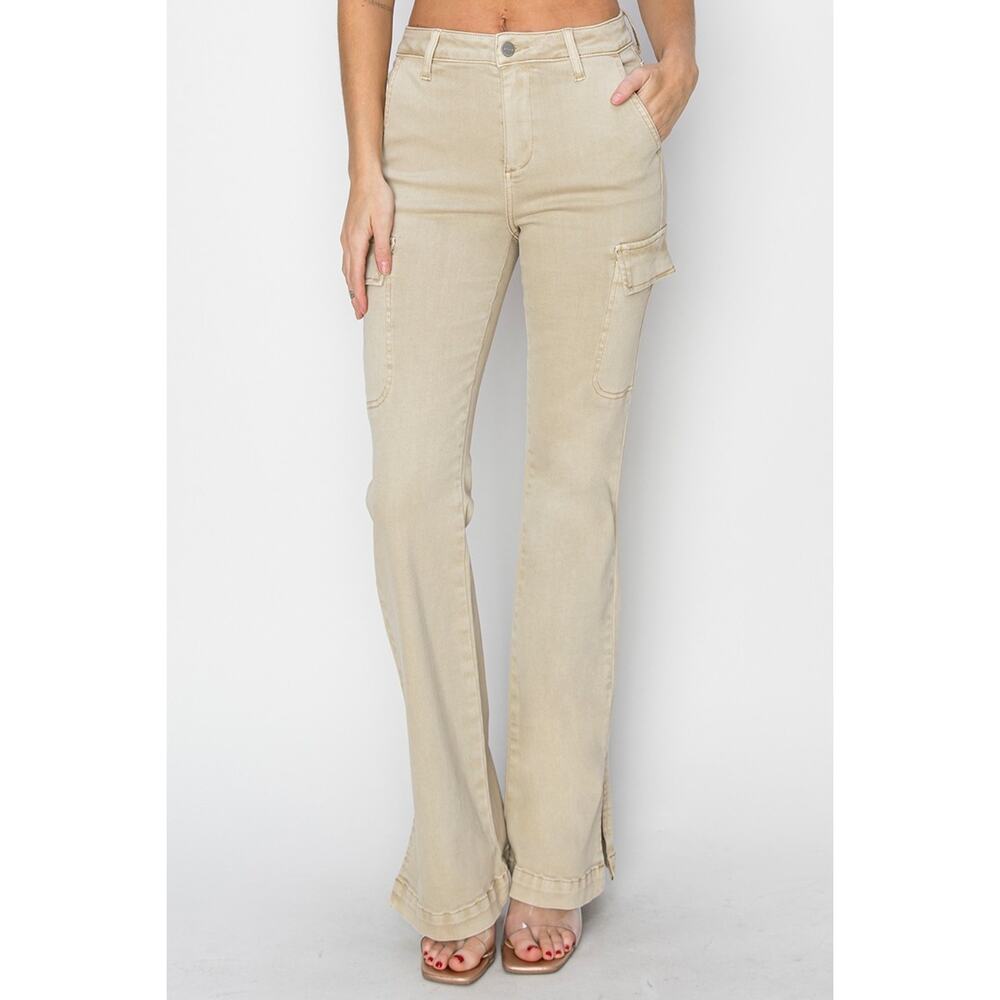 RISEN High Rise Side Slit Cargo Bootcut Jeans - RDP5649 Stone - Size 0/24 - Picture 5 of 7
